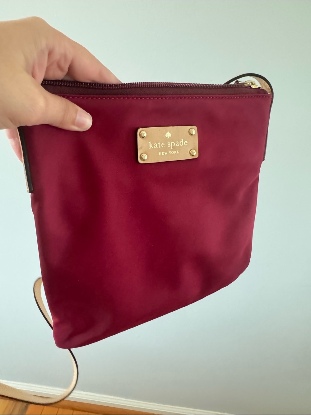 kate spade Wine Red Crossbody with Gold Logo Plaque